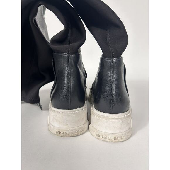 Michael Kors Leather Logo Lug Boots Chunky Sole Black White 5.5 Grunge Goth Blog - Picture 6 of 16